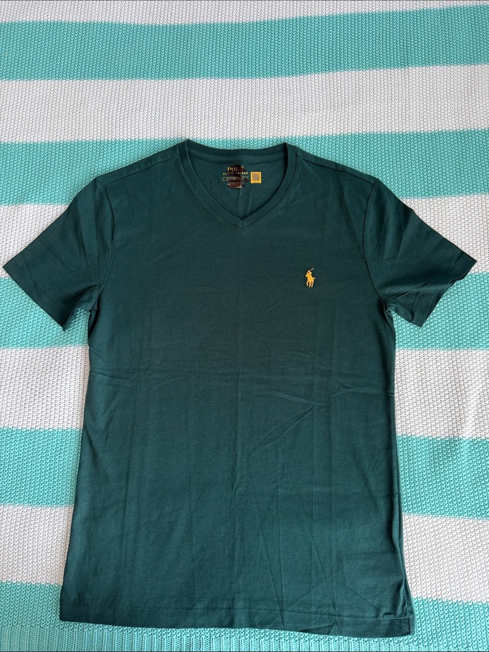 Polo by Ralph Lauren Dark Green V-Neck Tee with Yellow Pony